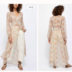 Free People "Valerie" Sheer Duster/Dress Pastel Florals Size M